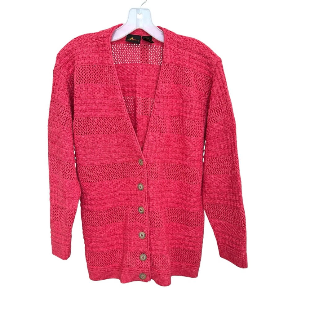 Cotton Knit Coral Cardigan Sweater Size Medium Petite